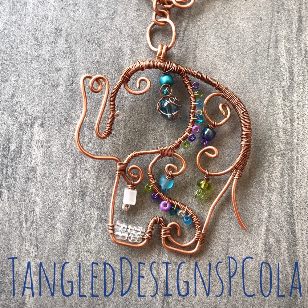 Copper Wire Wrapped Elephant Necklace
